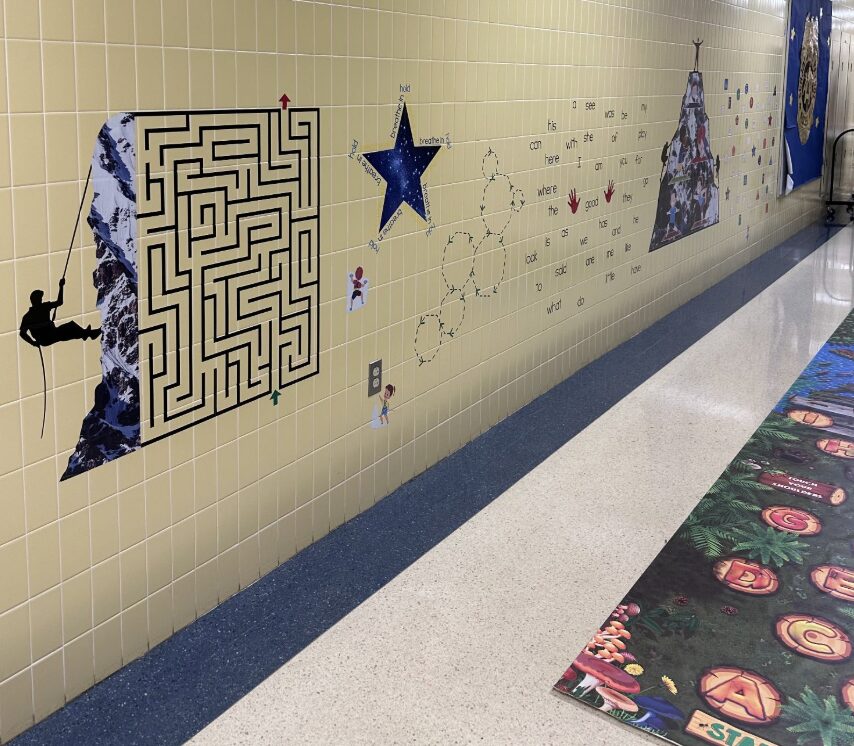 sensory path with mazes, wall push ups and floor elements