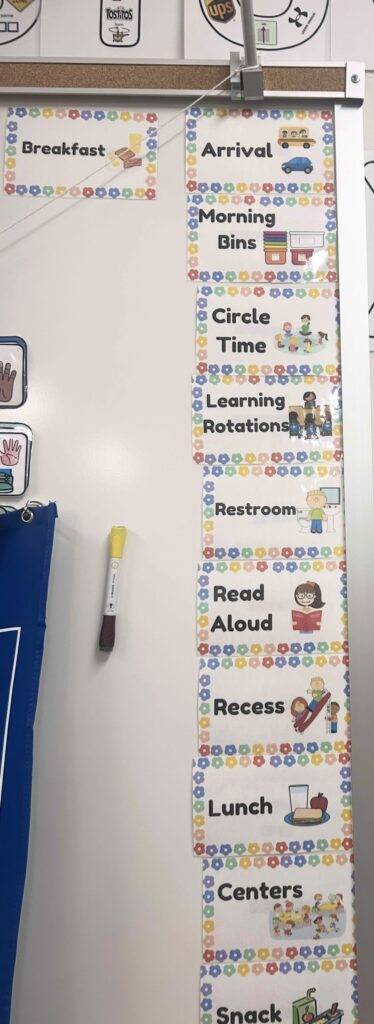 Large visual schedule on front white board