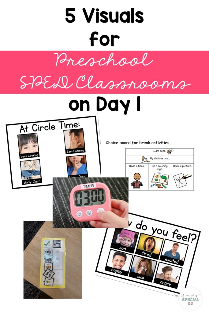 "5 Visuals for Preschool Special Education Classrooms on Day 1" blog pin