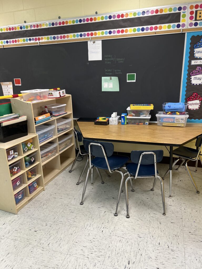 Trapezoid table for student and paraprofessional for a center