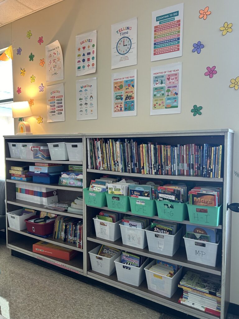 Classroom library and learning posters