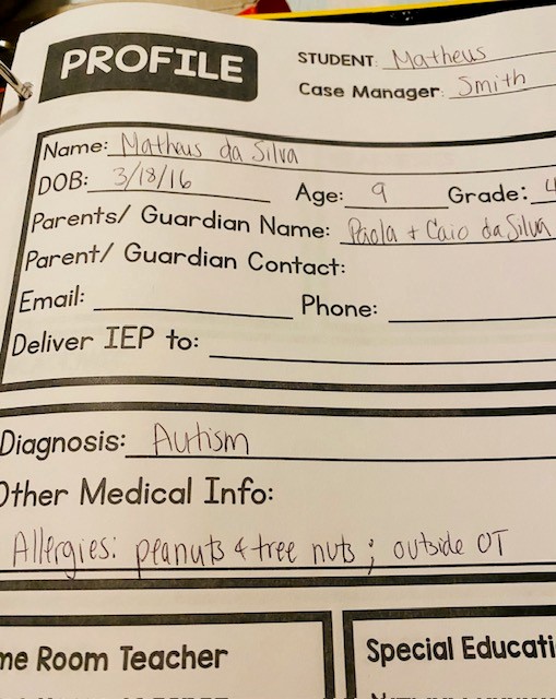 A Student Profile sheet