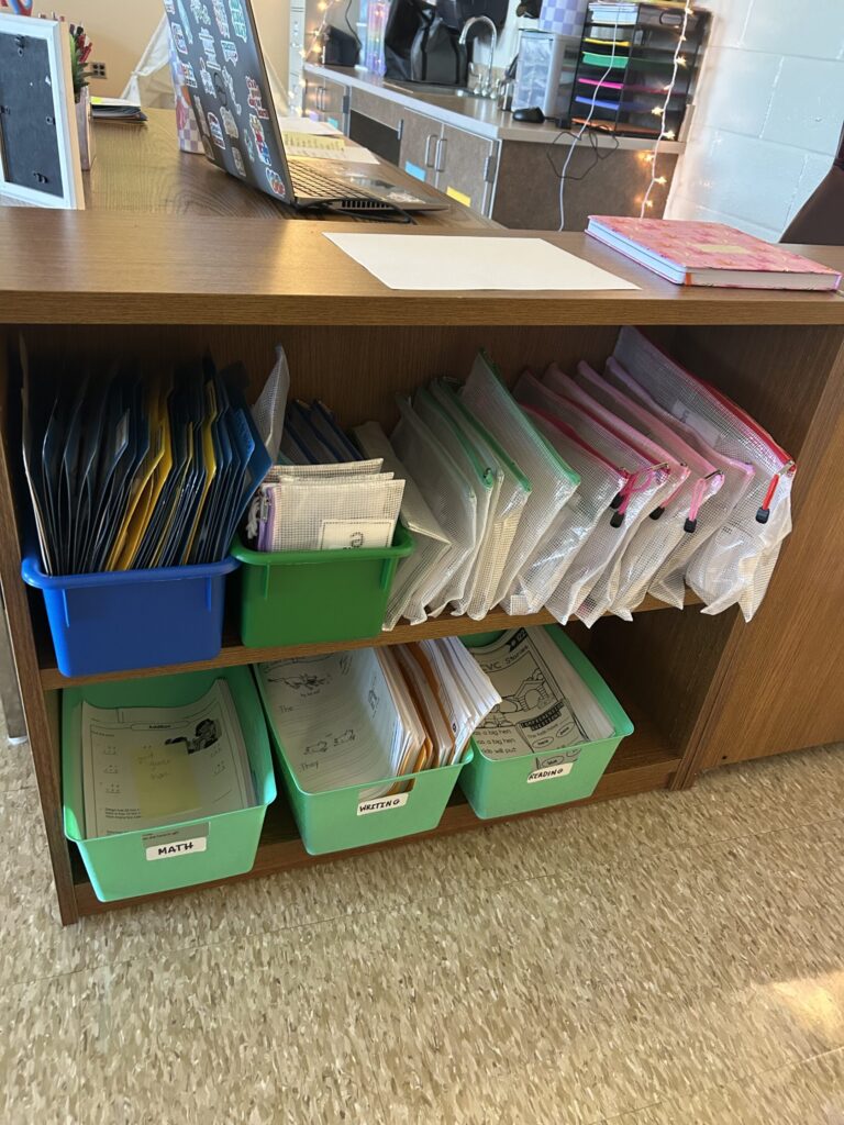 Teacher's desk with materials 