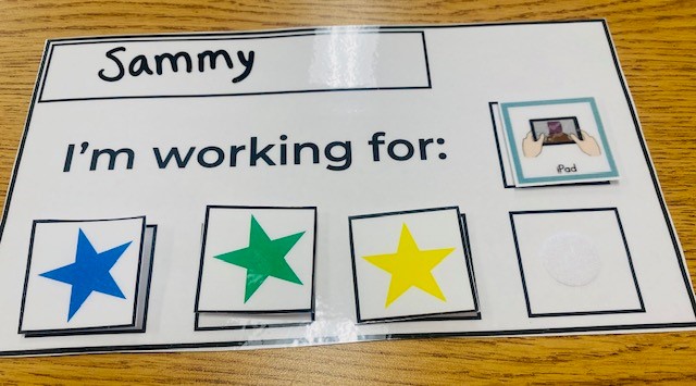 A centers token board that reads "I am working for iPad"