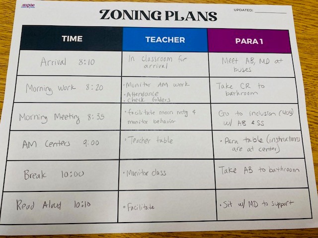 Color copy of a zoning plan for teacher and para