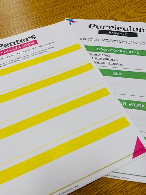 Color copies of centers lesson planning guide