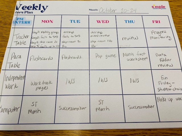 Color copy of weekly lesson plans
