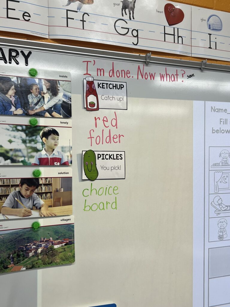 choice board on white board