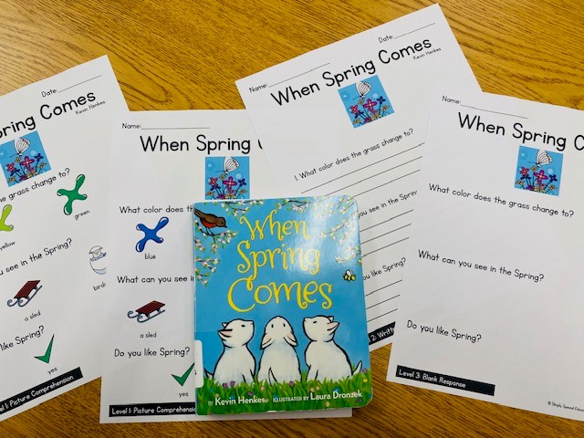 The book "When Spring Comes" is shown, with matching comprehension worksheets