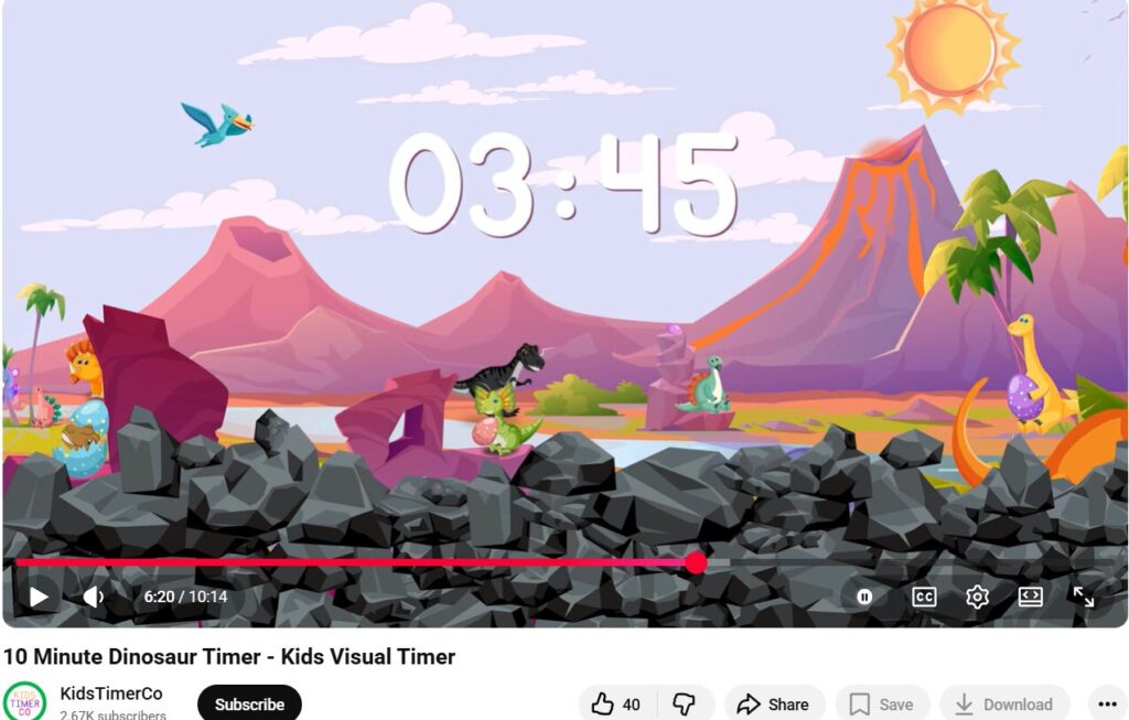 Dinosaur timer on Youtube showing rocks crumbling to reveal a dinosaur photo