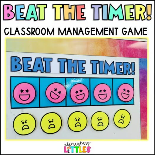 A "beat the timer" game for students with happy and sad faces 