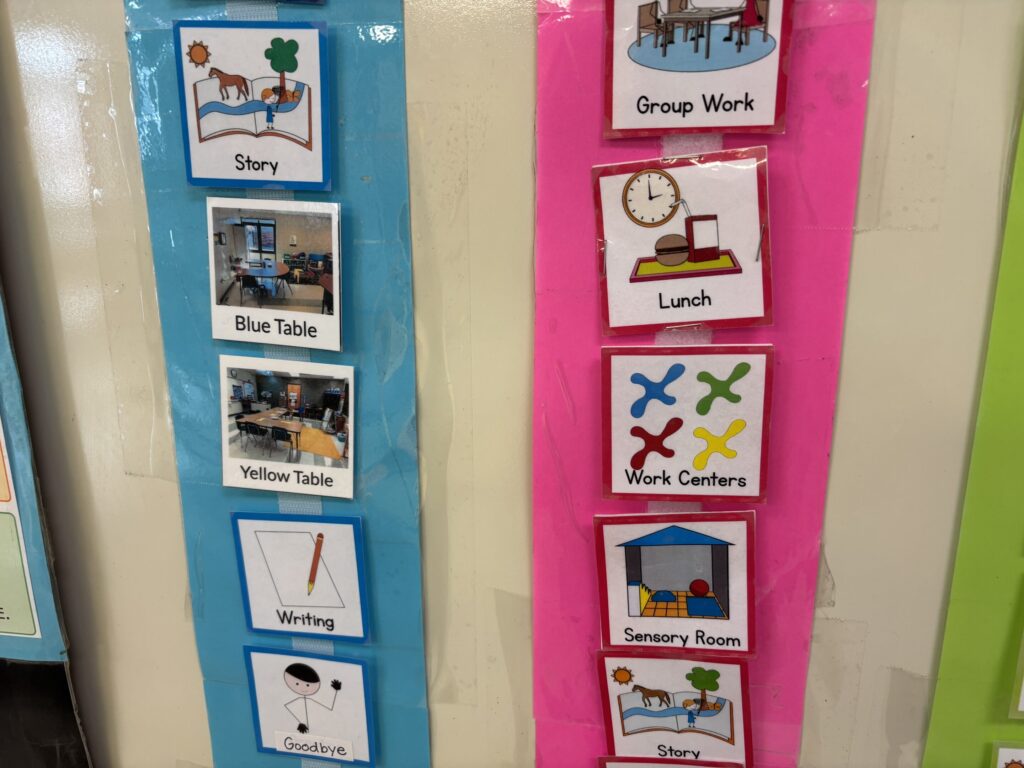 a close up of visual schedules show options to place on a schedule for centers