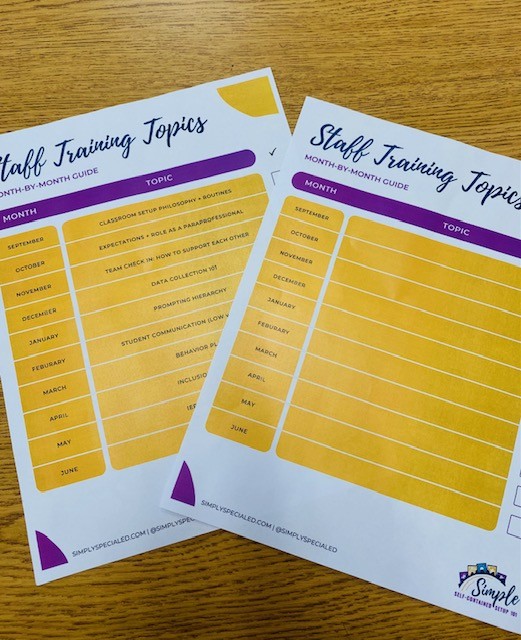 Printed staff training topics sheets