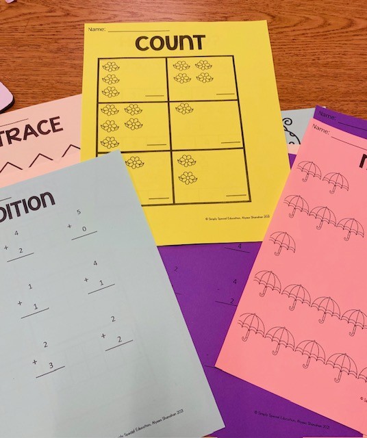 Colorfully printed basic skills worksheets