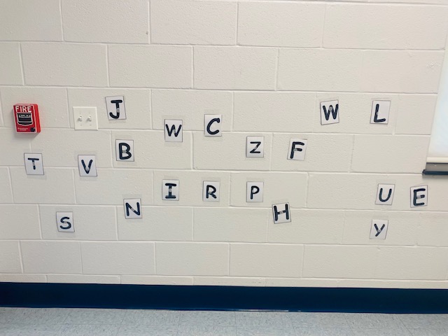 Printed alphabet letters on a school wall