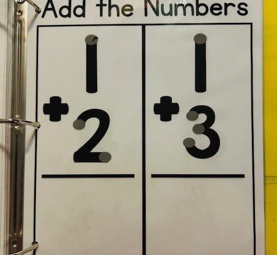 a page from the simple addition workbook showing two addition problems