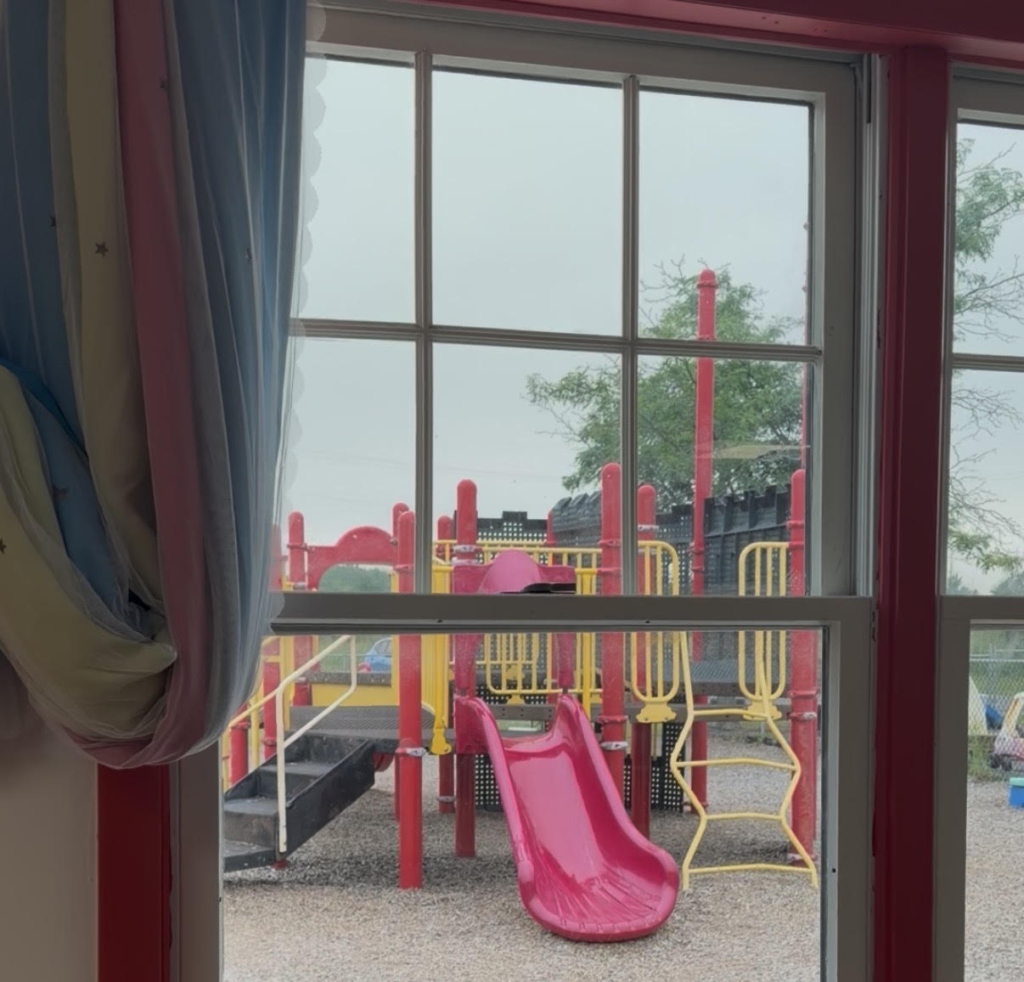 Playground with a red slide