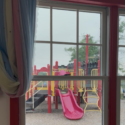 Playground with a red slide
