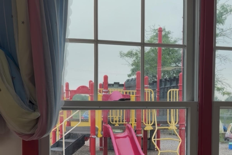 Playground with a red slide